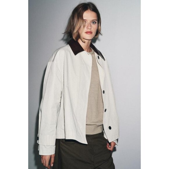 ZARA ZW COLLECTION LEATHER COLLAR SHORT TRENCH COAT - Picture 5 of 9